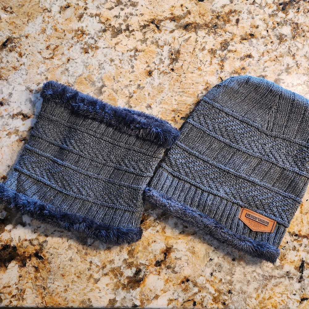 2pc Winter hat/beanie & neck/face warmer - gray/charcoal